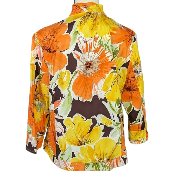 Coldwater Creek 16 Jacket Vibrant Orange Yellow Floral - Picture 4 of 12